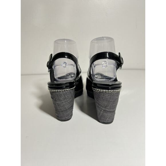 Stuart Weitzman EUC Black Patent Excise Slingback Open Toe Wedge Heel Size 8 M - Picture 3 of 7